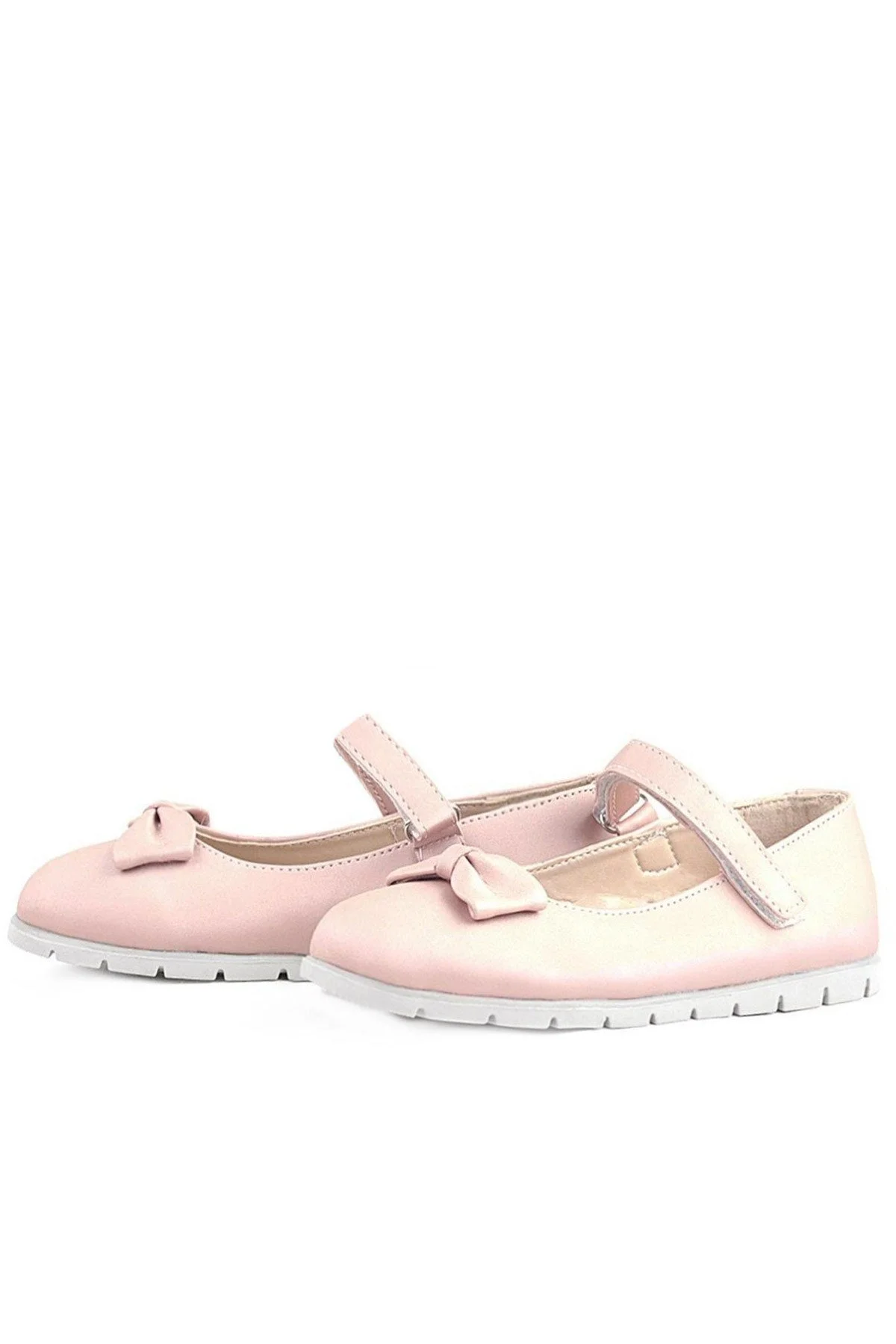 Rakerplus Pudra Pembe Fiyonklu Cırtlı Kız Çocuk Babet Ayakkabı