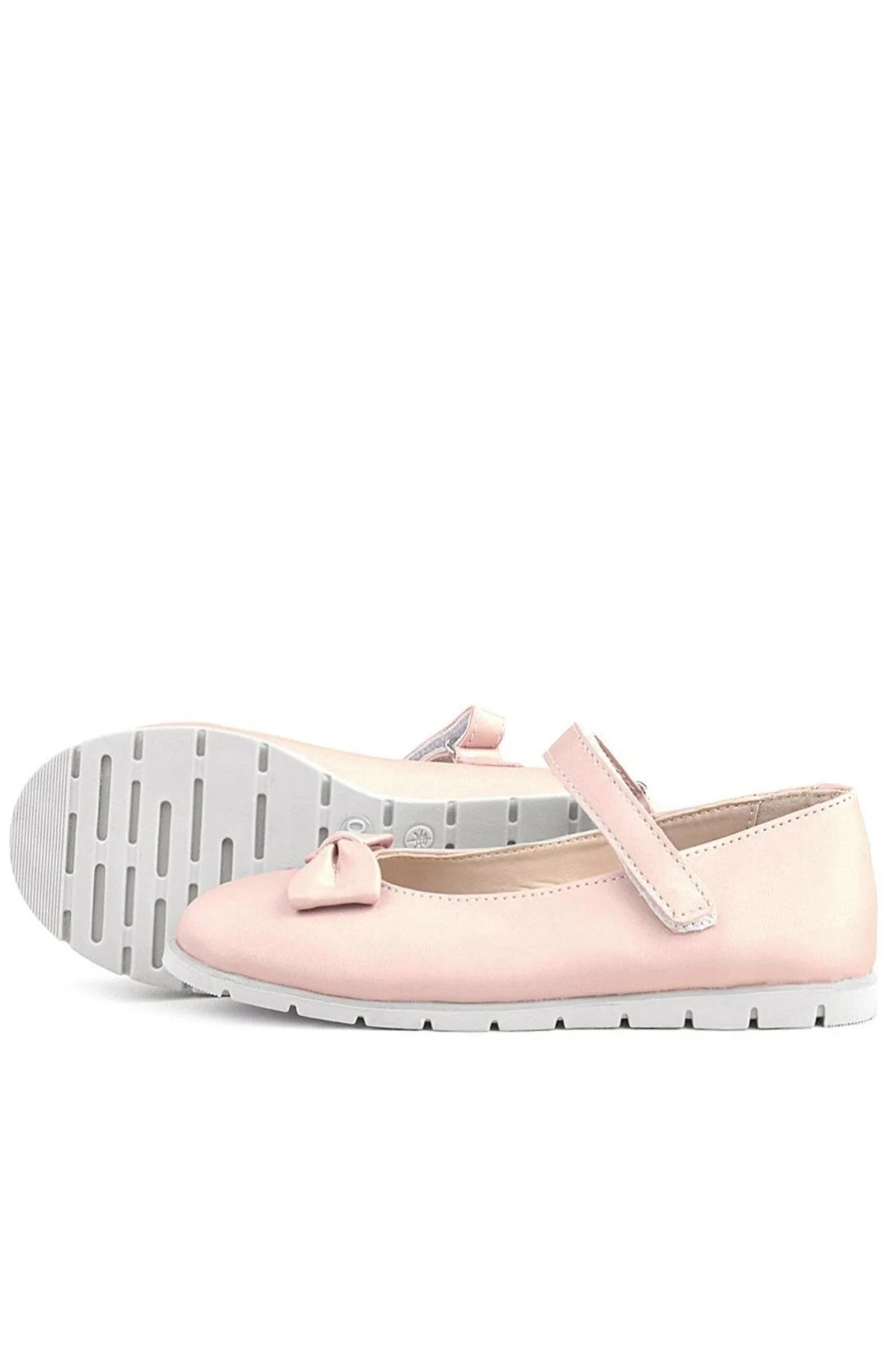 Rakerplus Pudra Pembe Fiyonklu Cırtlı Kız Çocuk Babet Ayakkabı