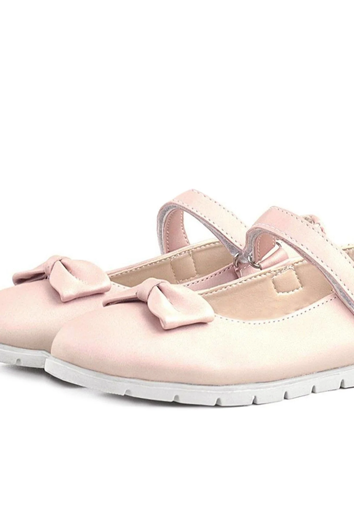 Rakerplus Pudra Pembe Fiyonklu Cırtlı Kız Çocuk Babet Ayakkabı