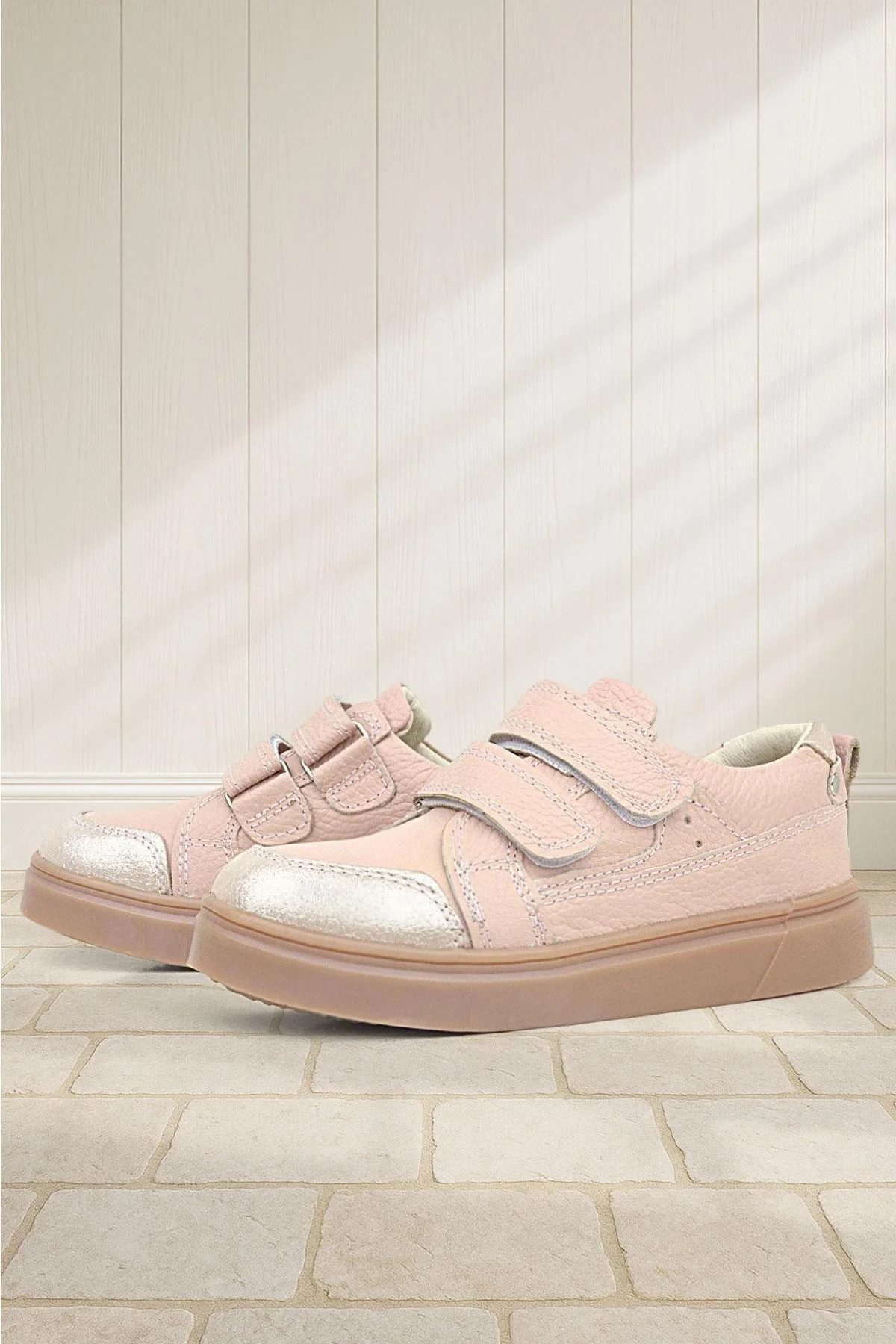 Rakerplus Pudra Simli Hakiki Deri Cırtlı Kız Çocuk Sneaker Ayakkabı