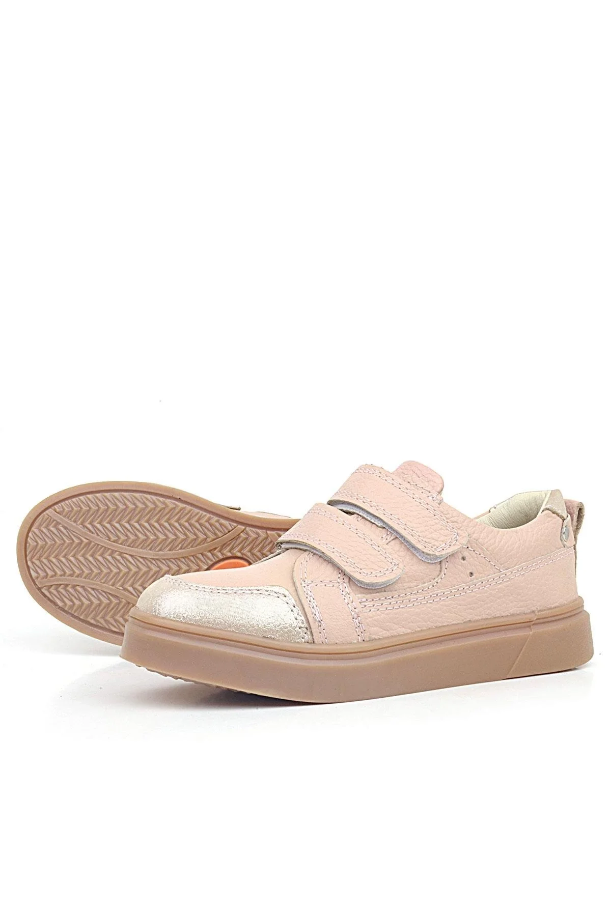 Rakerplus Pudra Simli Hakiki Deri Cırtlı Kız Çocuk Sneaker Ayakkabı