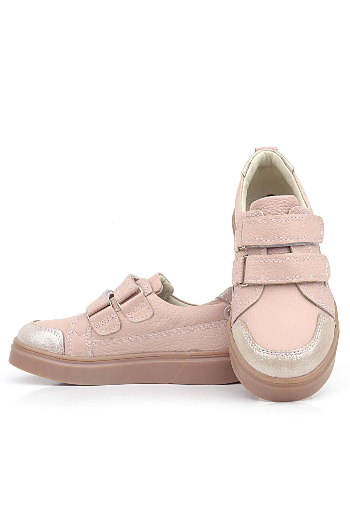 Rakerplus Pudra Simli Hakiki Deri Cırtlı Kız Çocuk Sneaker Ayakkabı