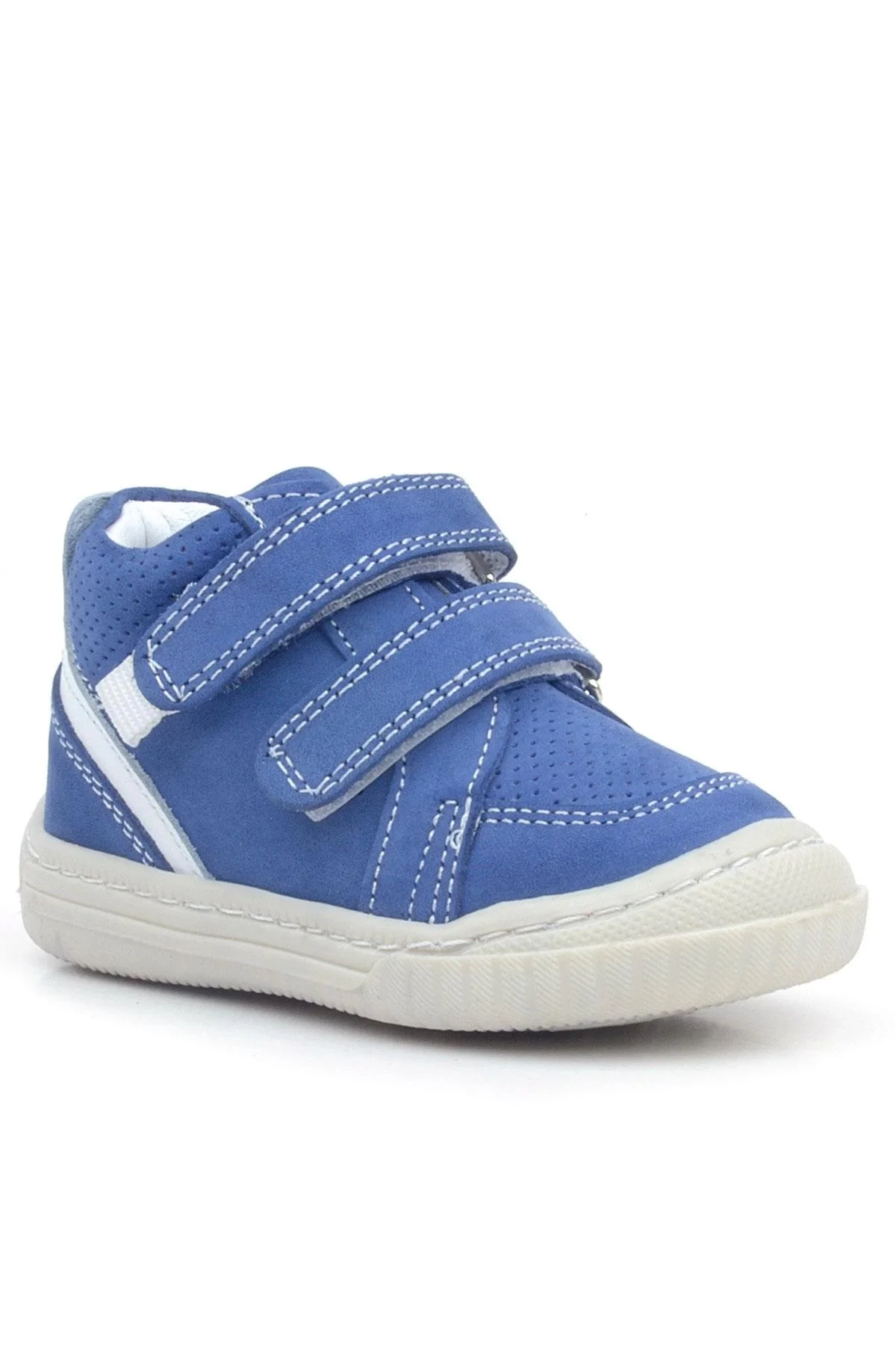 Rakerplus Raya Hakiki Deri Mavi Beyaz Cırtlı Bebek Bot