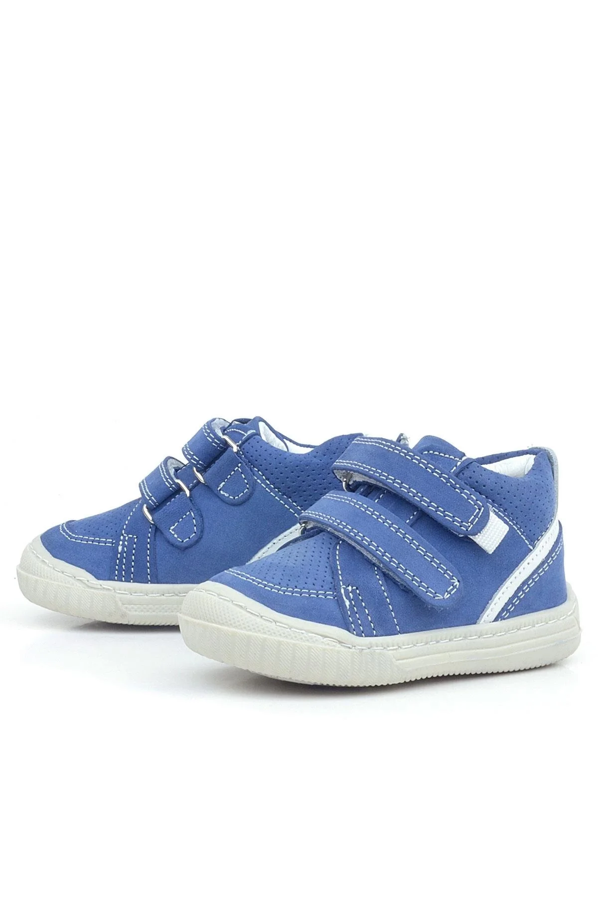 Rakerplus Raya Hakiki Deri Mavi Beyaz Cırtlı Bebek Bot