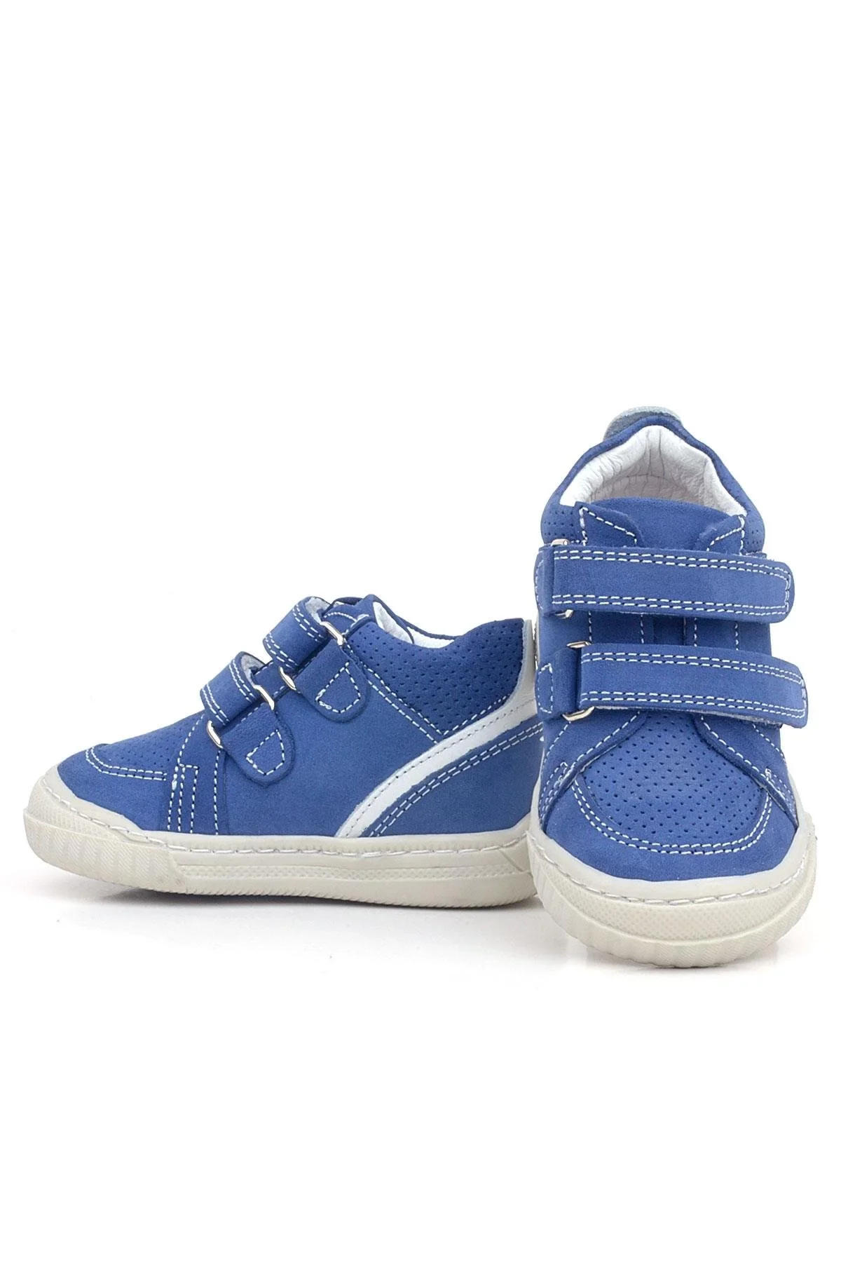 Rakerplus Raya Hakiki Deri Mavi Beyaz Cırtlı Bebek Bot