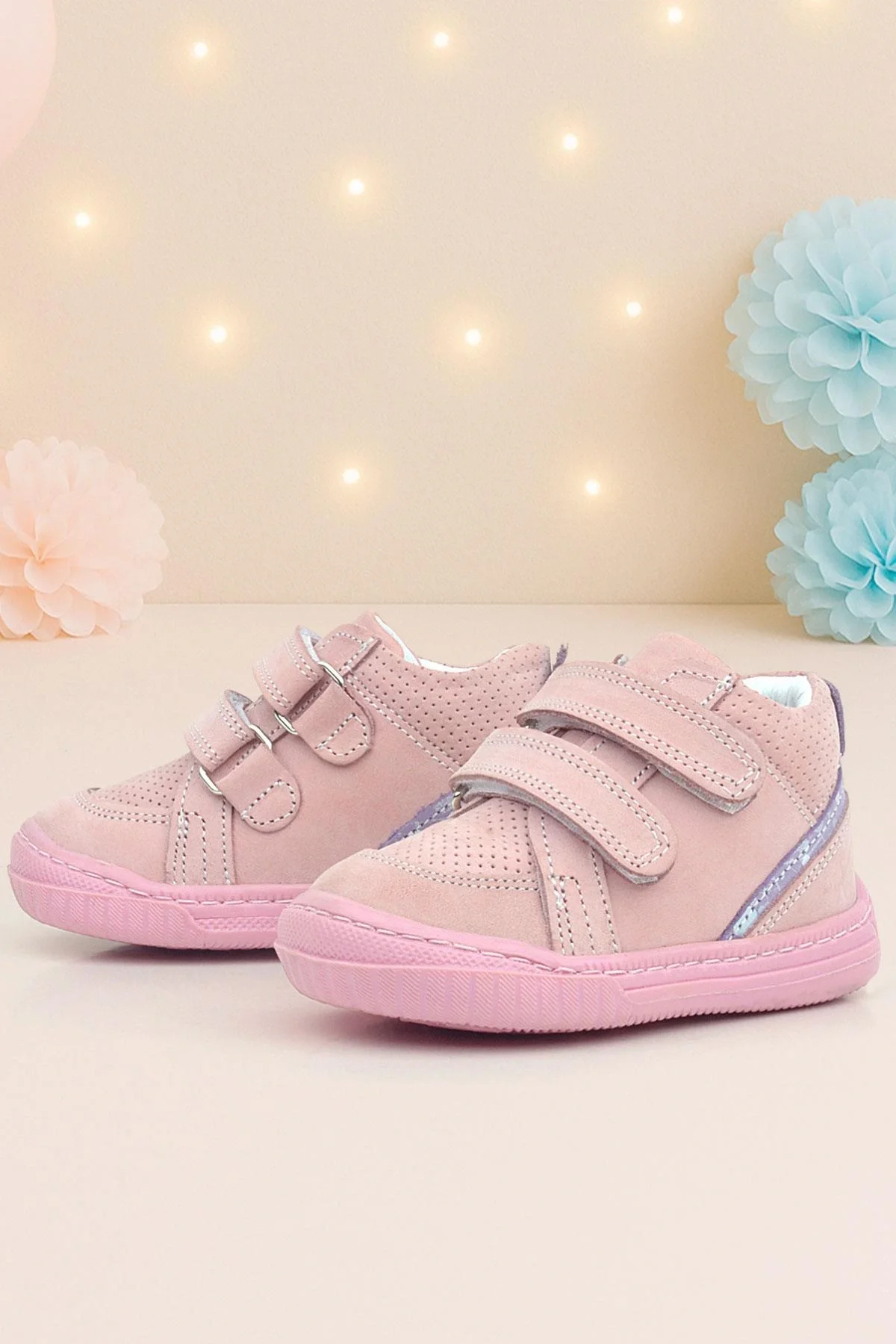 Rakerplus Raya Hakiki Deri Pembe Cırtlı Kız Bebek Bot