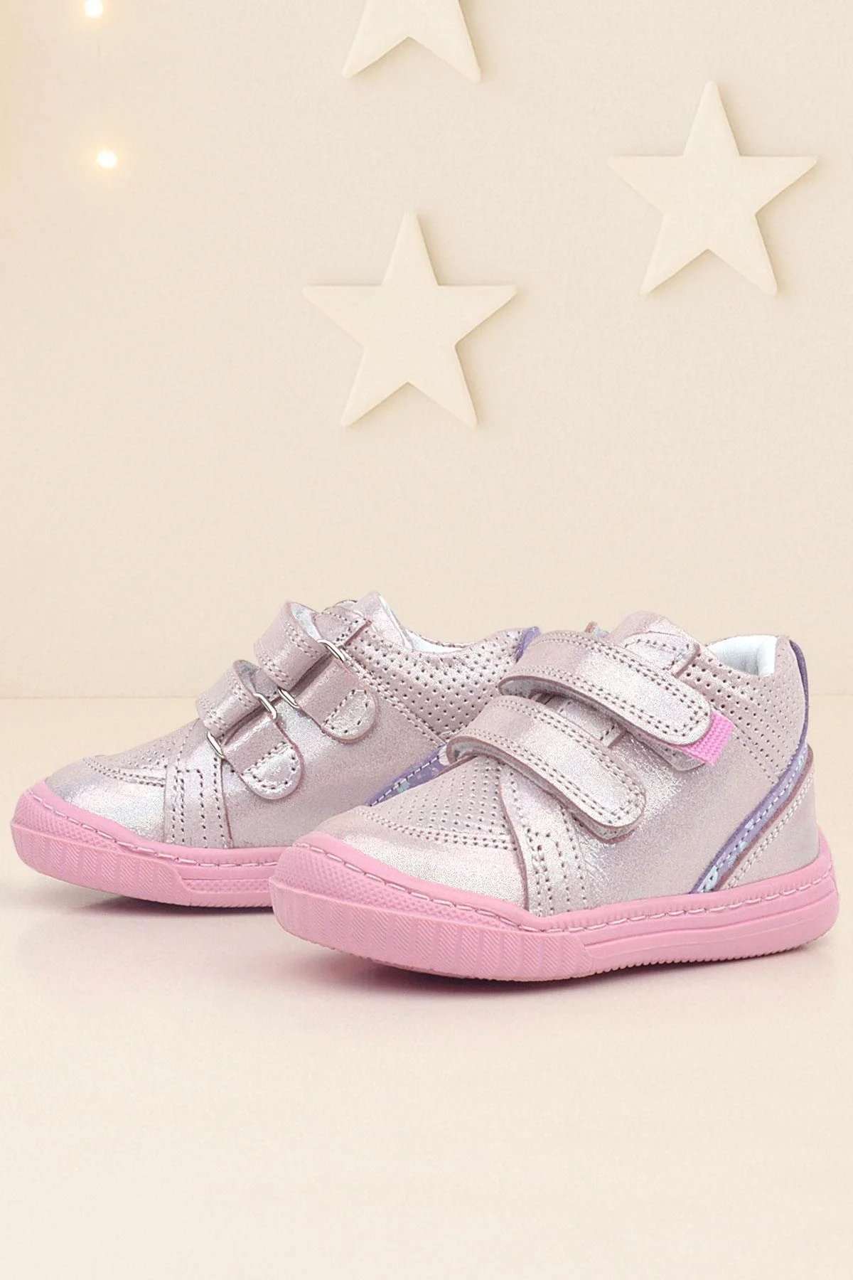 Rakerplus Raya Hakiki Deri Pembe Mor Simli Cırtlı Kız Bebek Bot