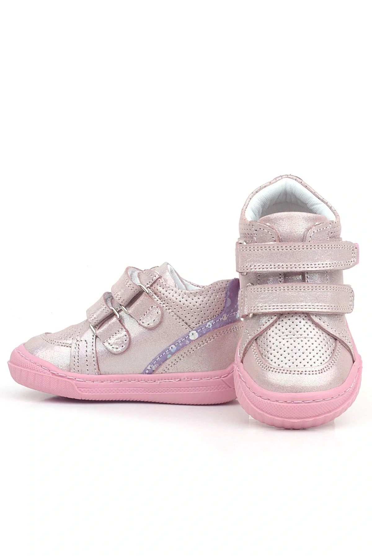 Rakerplus Raya Hakiki Deri Pembe Mor Simli Cırtlı Kız Bebek Bot