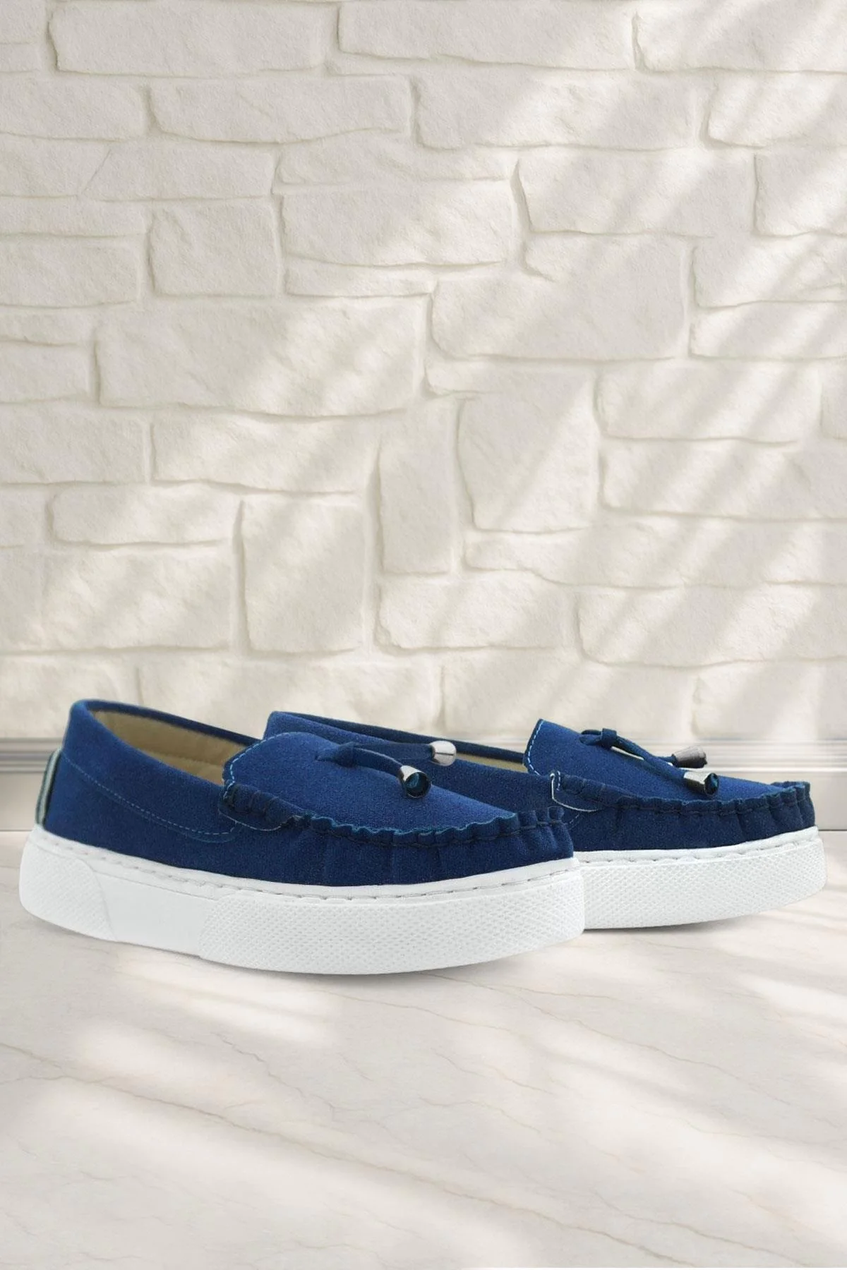 Rakerplus Saks Mavi Süet Ekstra Hafif Çocuk Makosen Ayakkabı