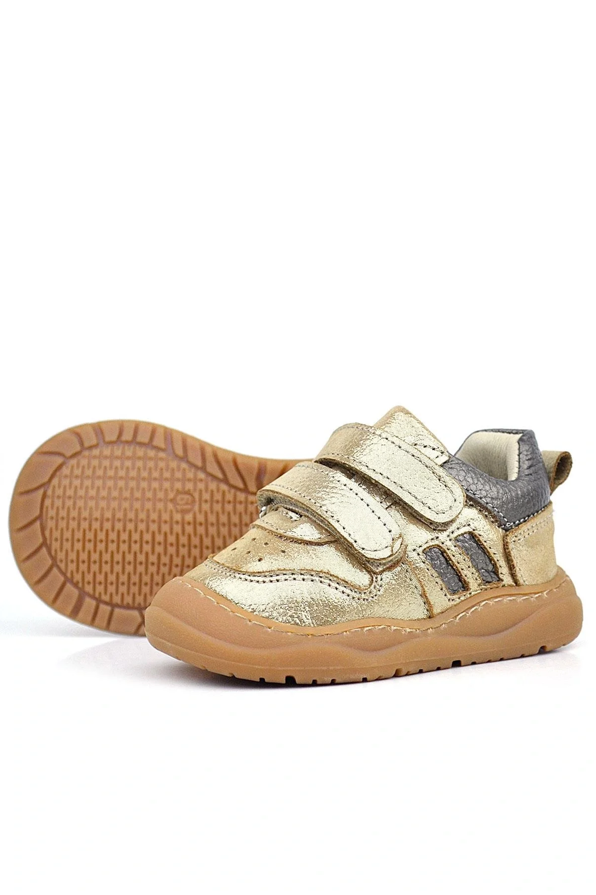 Rakerplus Schaggy Hakiki Deri Altın Parlak Bebek Spor Ayakkabı