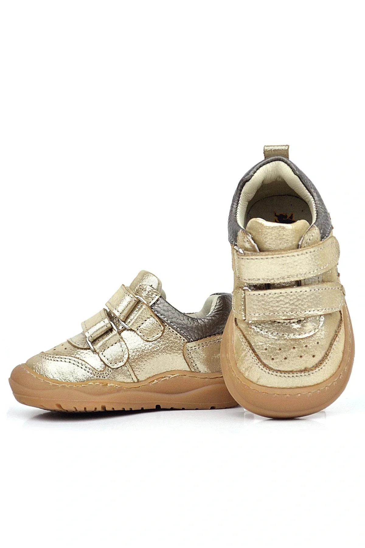 Rakerplus Schaggy Hakiki Deri Altın Parlak Bebek Spor Ayakkabı