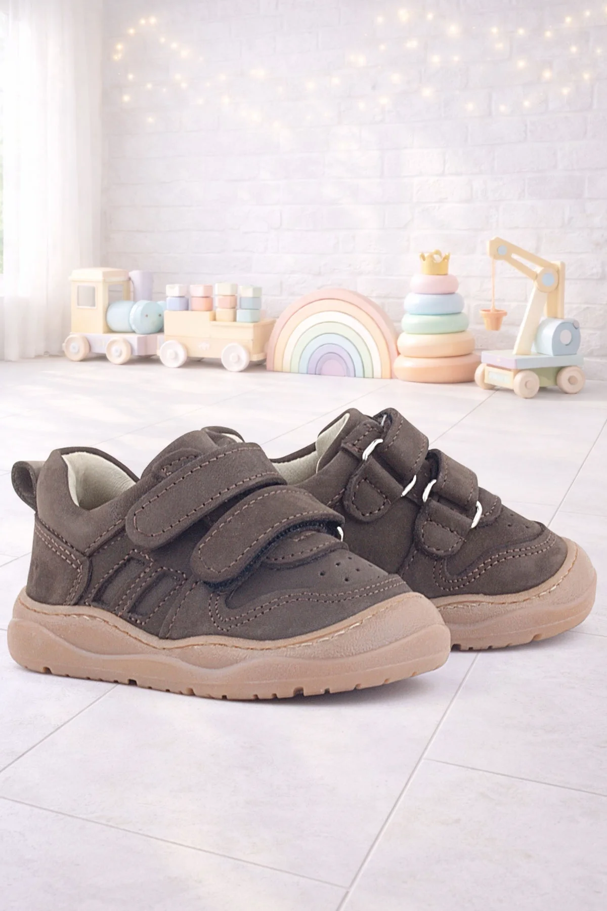 Rakerplus Schaggy Hakiki Deri Koyu Kahve Cırtlı Bebek Spor Ayakkabı