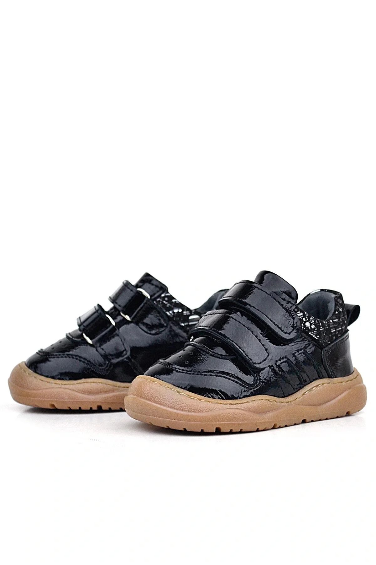 Rakerplus Schaggy Hakiki Deri Parlak Siyah Bebek Spor Ayakkabı