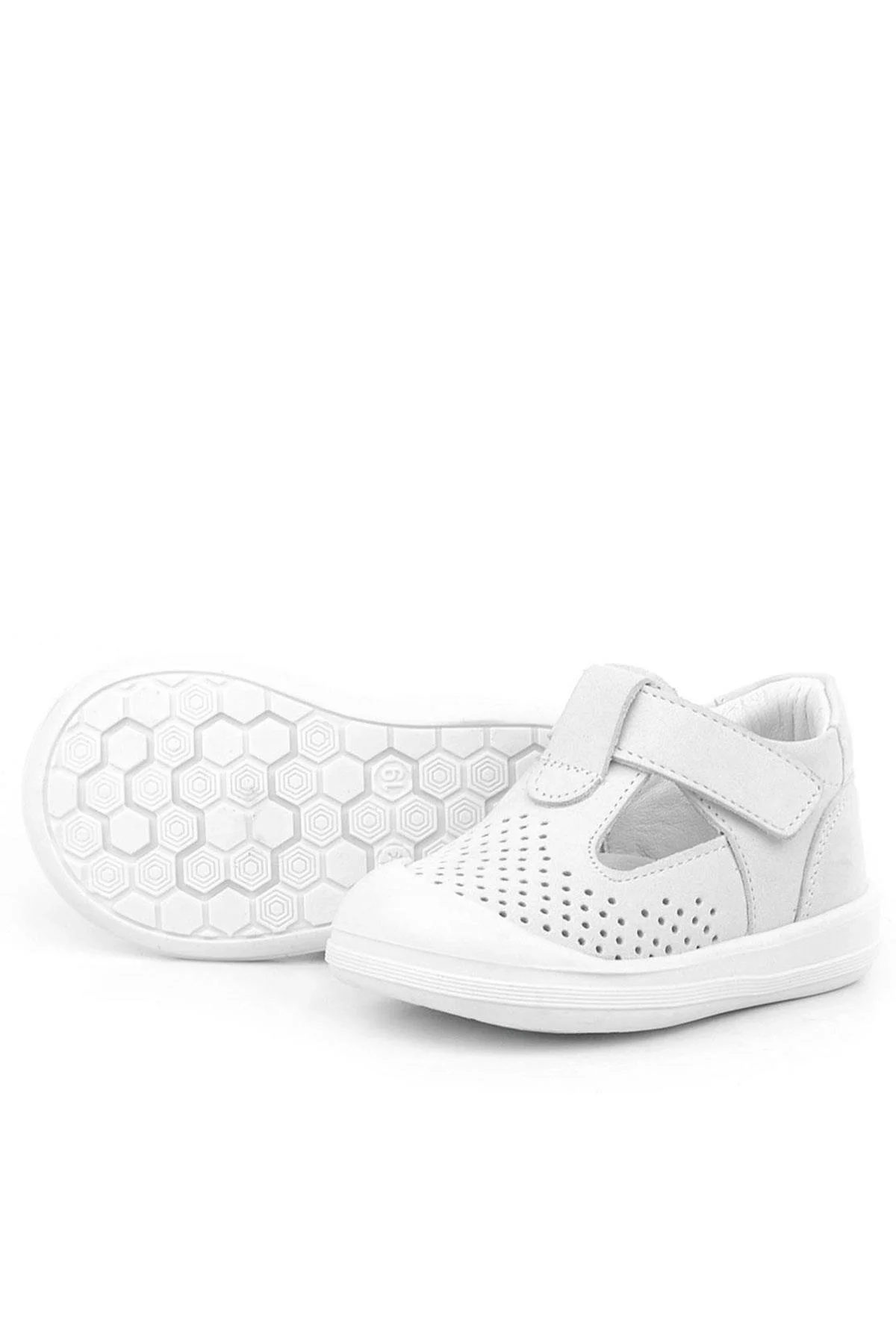 Rakerplus Shaun Hakiki Deri Beyaz Cırtlı Anatomik Bebek Sandalet