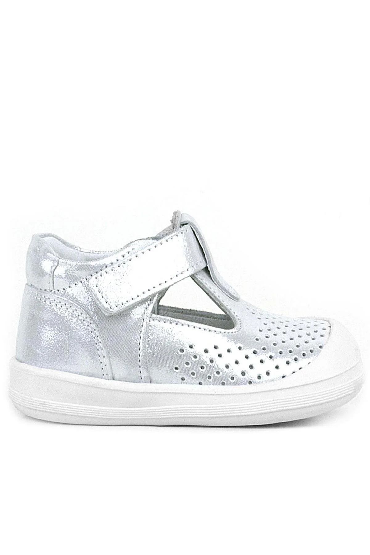 Rakerplus Shaun Hakiki Deri Beyaz Simli Cırtlı Anatomik Bebek Sandalet Ayakkabı