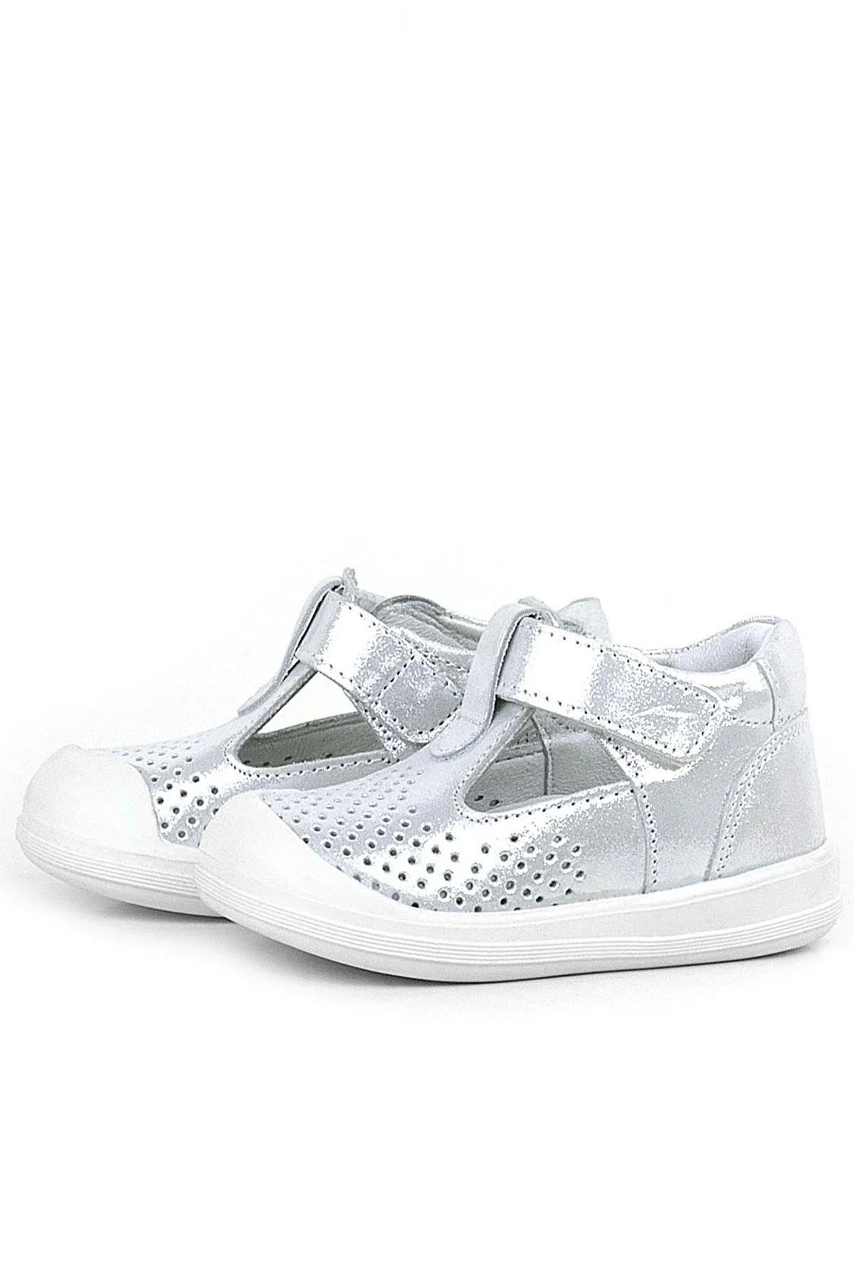 Rakerplus Shaun Hakiki Deri Beyaz Simli Cırtlı Anatomik Bebek Sandalet Ayakkabı