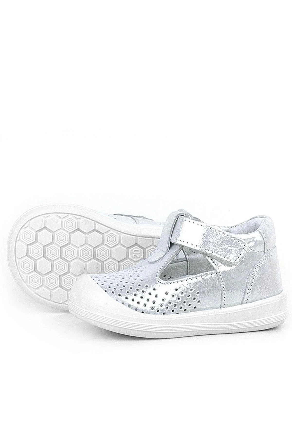 Rakerplus Shaun Hakiki Deri Beyaz Simli Cırtlı Anatomik Bebek Sandalet Ayakkabı