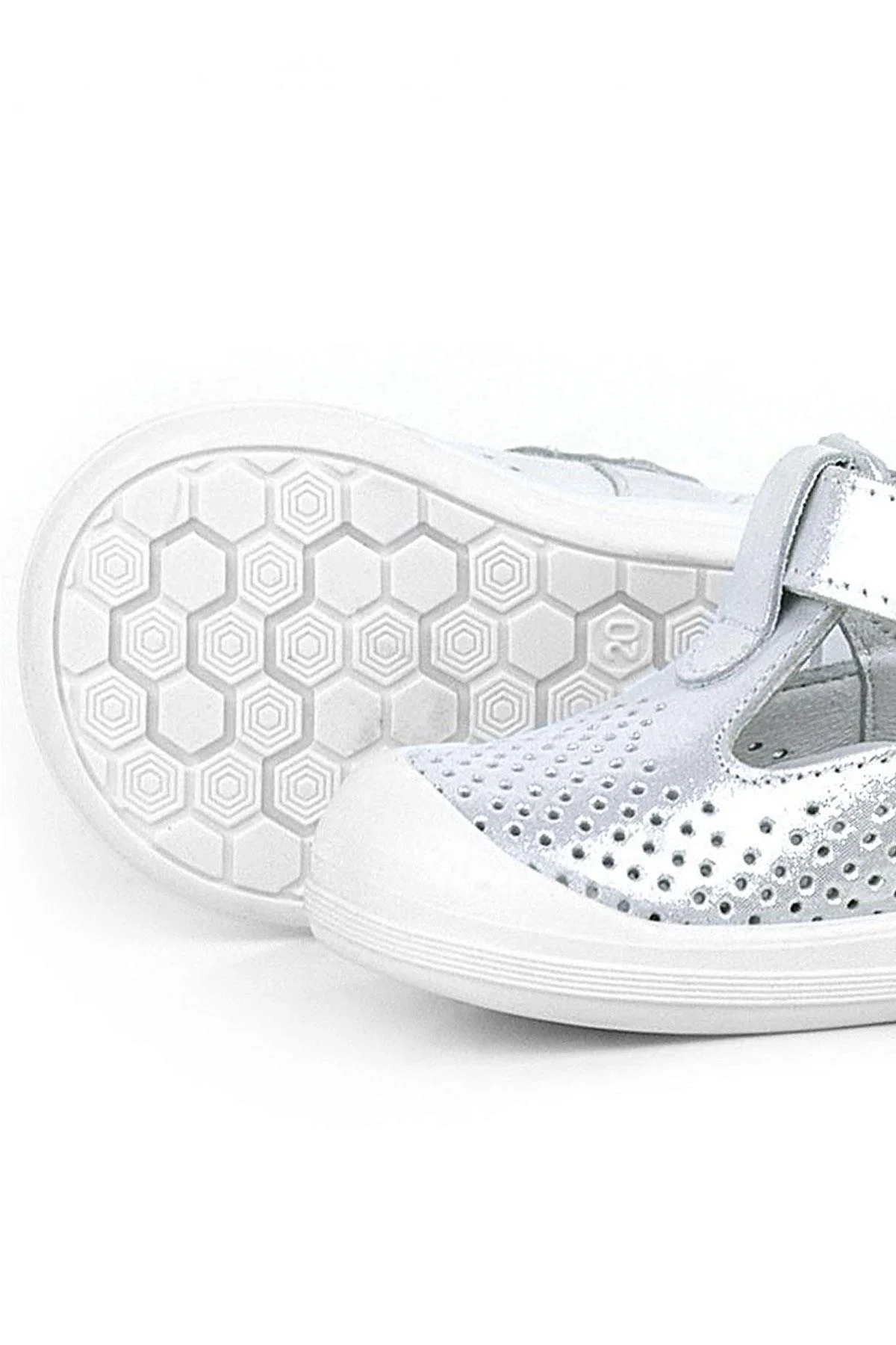 Rakerplus Shaun Hakiki Deri Beyaz Simli Cırtlı Anatomik Bebek Sandalet Ayakkabı