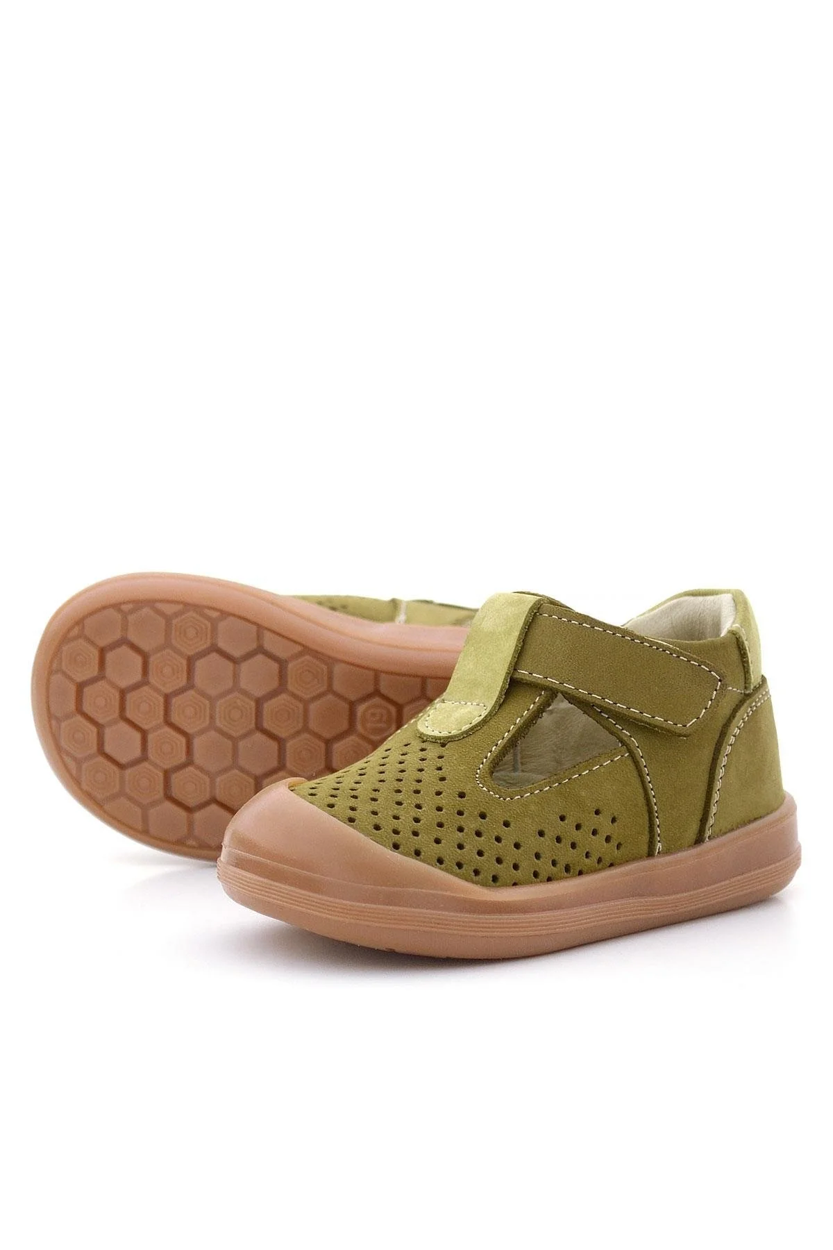 Rakerplus Shaun Hakiki Deri Haki Yeşil Cırtlı Anatomik Bebek Sandalet