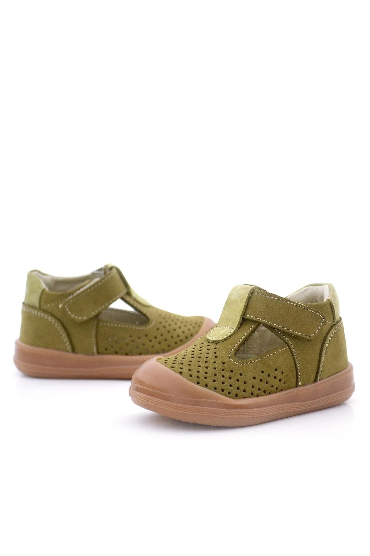 Rakerplus Shaun Hakiki Deri Haki Yeşil Cırtlı Anatomik Bebek Sandalet