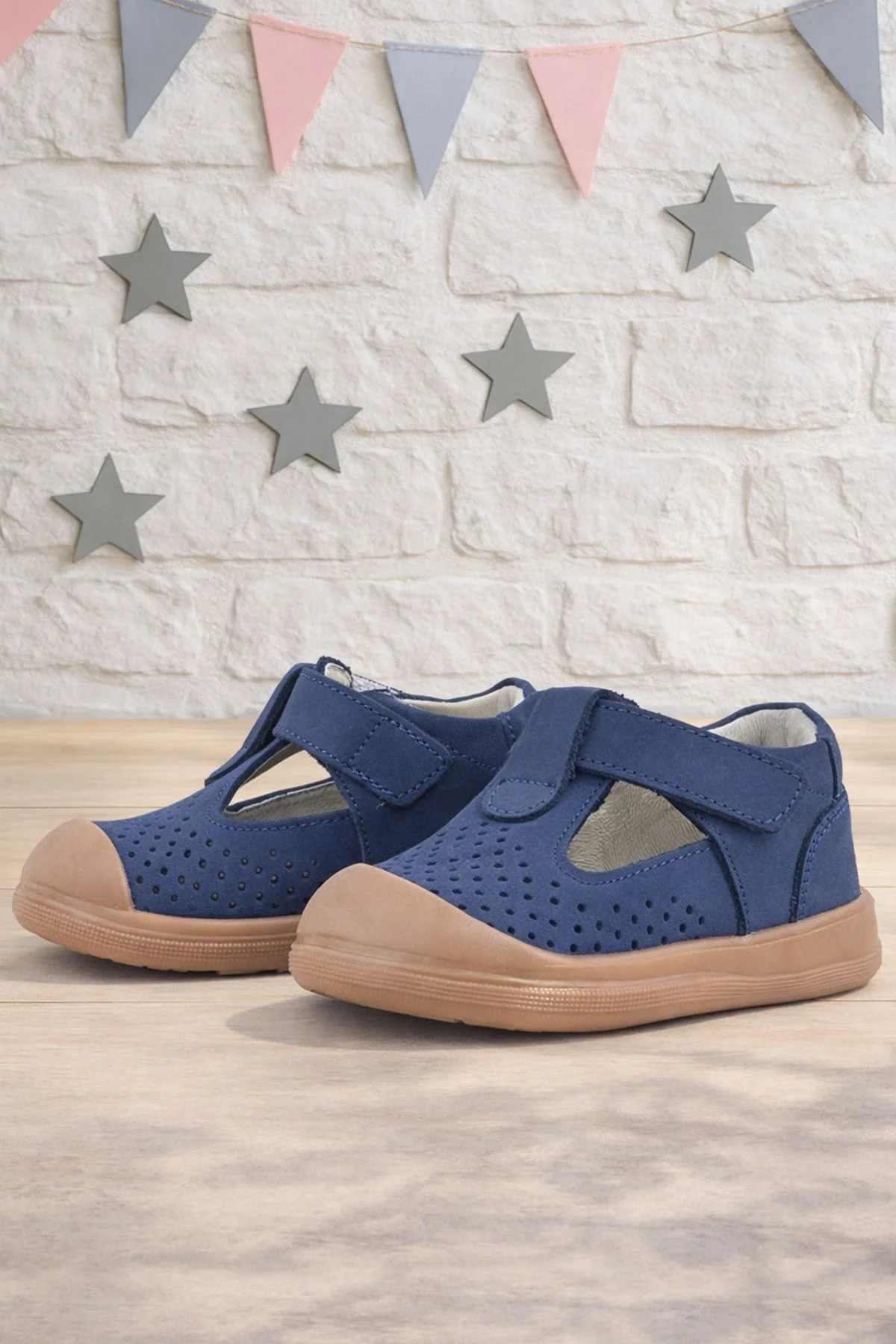 Rakerplus Shaun Hakiki Deri Koyu Lacivert Cırtlı Anatomik Bebek Sandalet