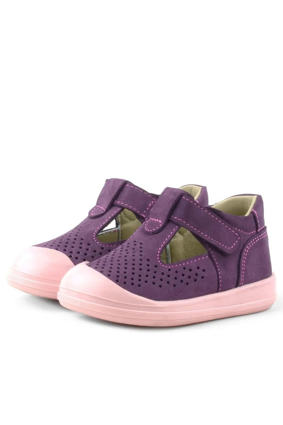 Rakerplus Shaun Hakiki Deri Mor Cırtlı Anatomik Bebek Sandalet