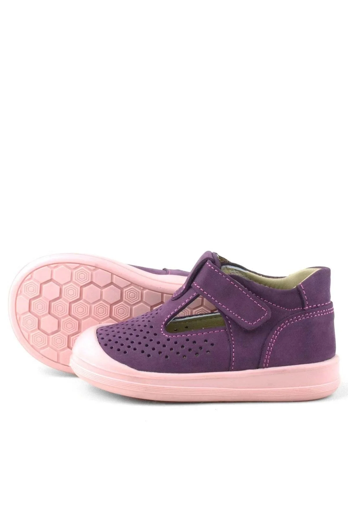 Rakerplus Shaun Hakiki Deri Mor Cırtlı Anatomik Bebek Sandalet