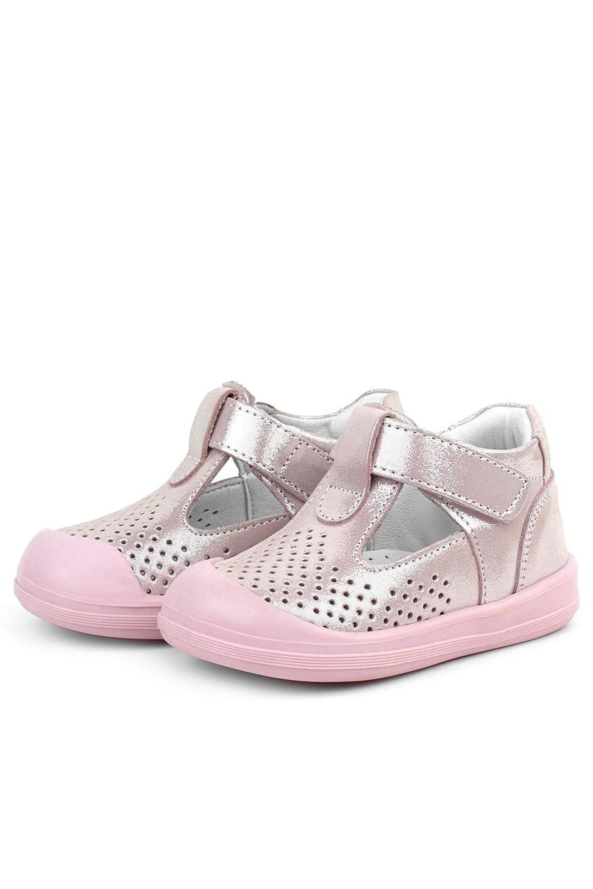 Rakerplus Shaun Hakiki Deri Pembe Simli Cırtlı Anatomik Bebek Sandalet Ayakkabı