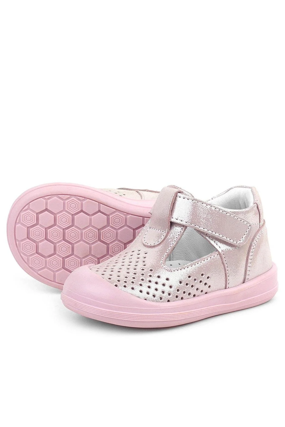 Rakerplus Shaun Hakiki Deri Pembe Simli Cırtlı Anatomik Bebek Sandalet Ayakkabı