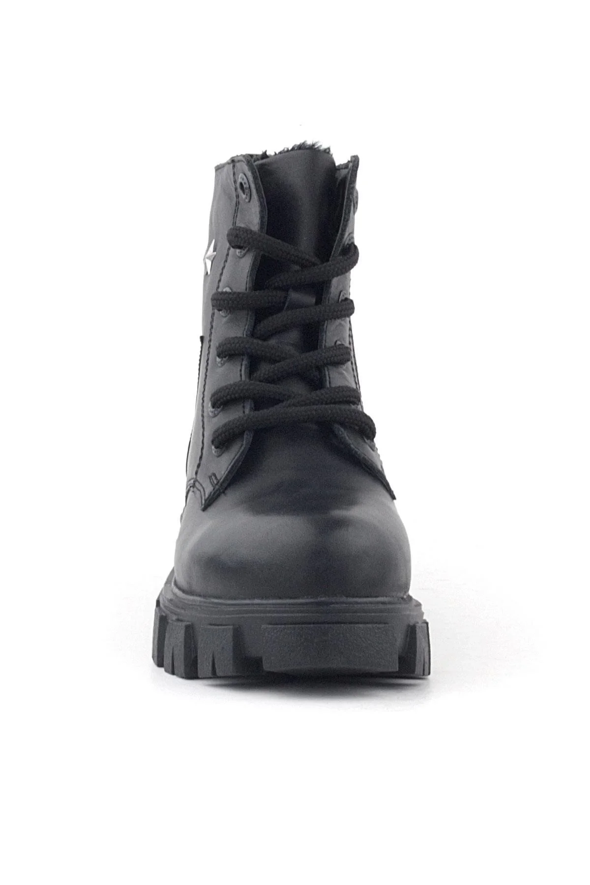 Rakerplus Siyah Bağcıklı Fermuarlı Metal Detaylı Kız Çocuk Bot