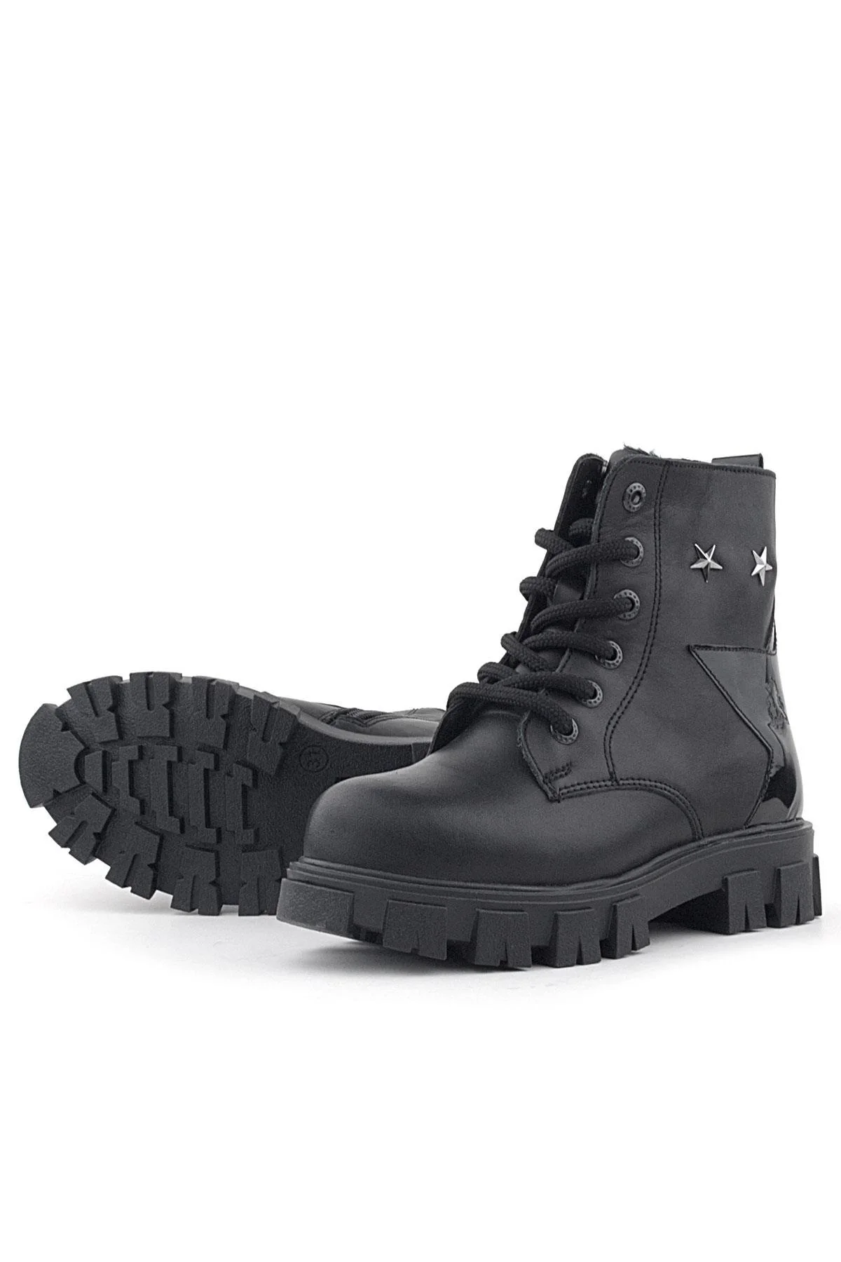 Rakerplus Siyah Bağcıklı Fermuarlı Metal Detaylı Kız Çocuk Bot