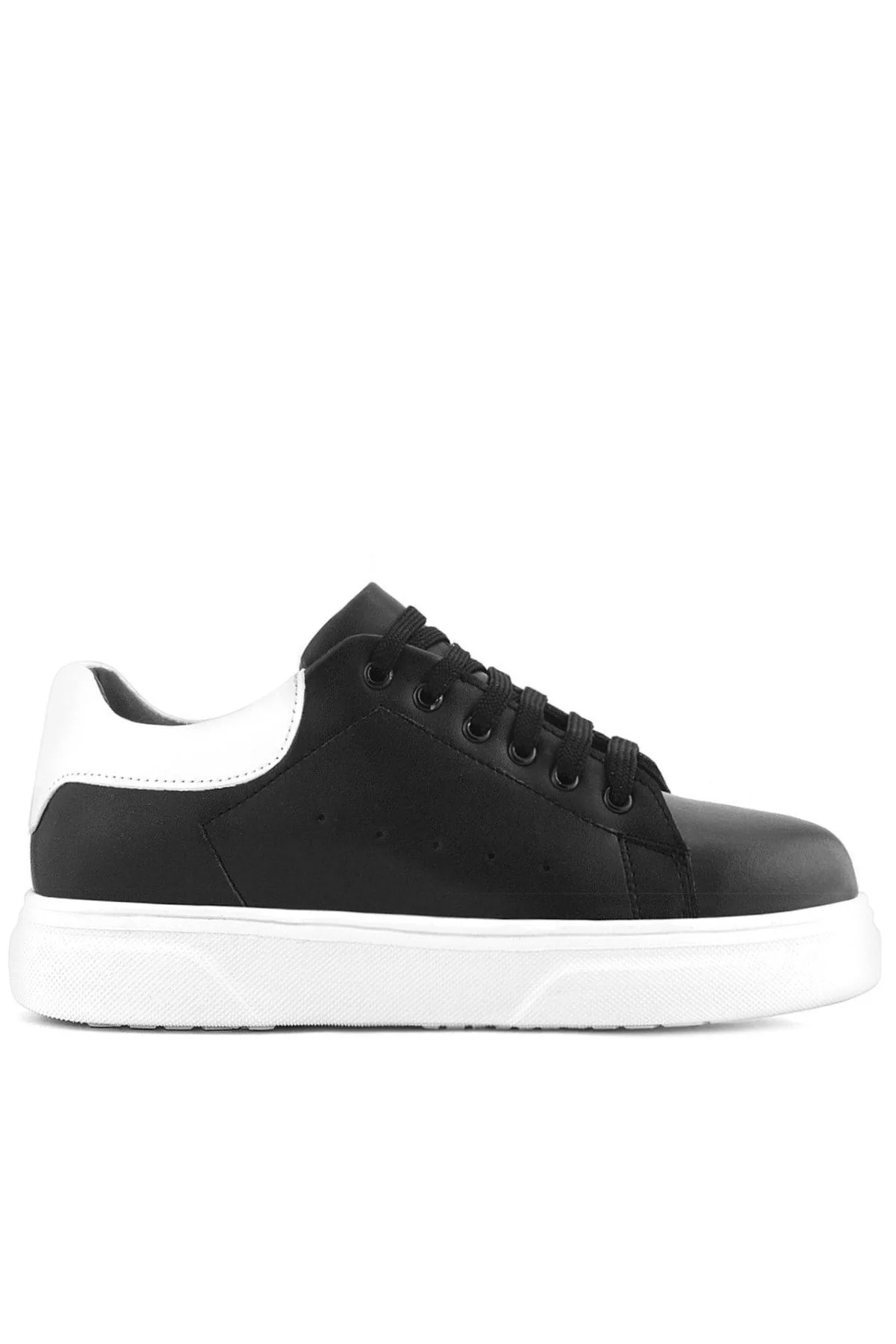 Rakerplus Siyah Cilt Bağcıklı Hafif Beyaz Tabanlı Çocuk Spor Ayakkabı