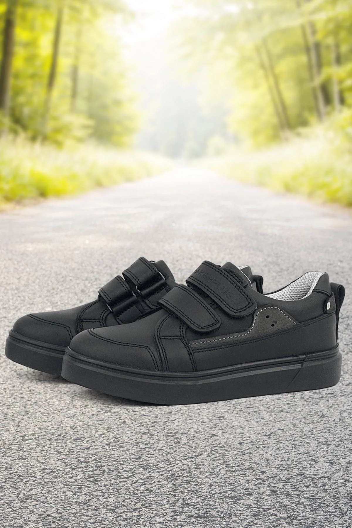 Rakerplus Siyah Hakiki Deri Cırtlı Erkek Çocuk Sneaker Ayakkabı