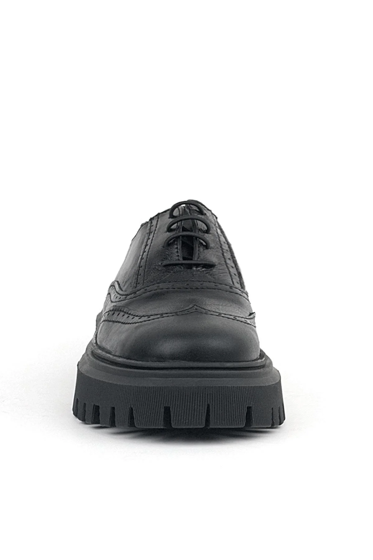 Rakerplus Siyah Kırışık Rugan Hakiki Deri Bağcıklı Oxford Günlük Ayakkabı