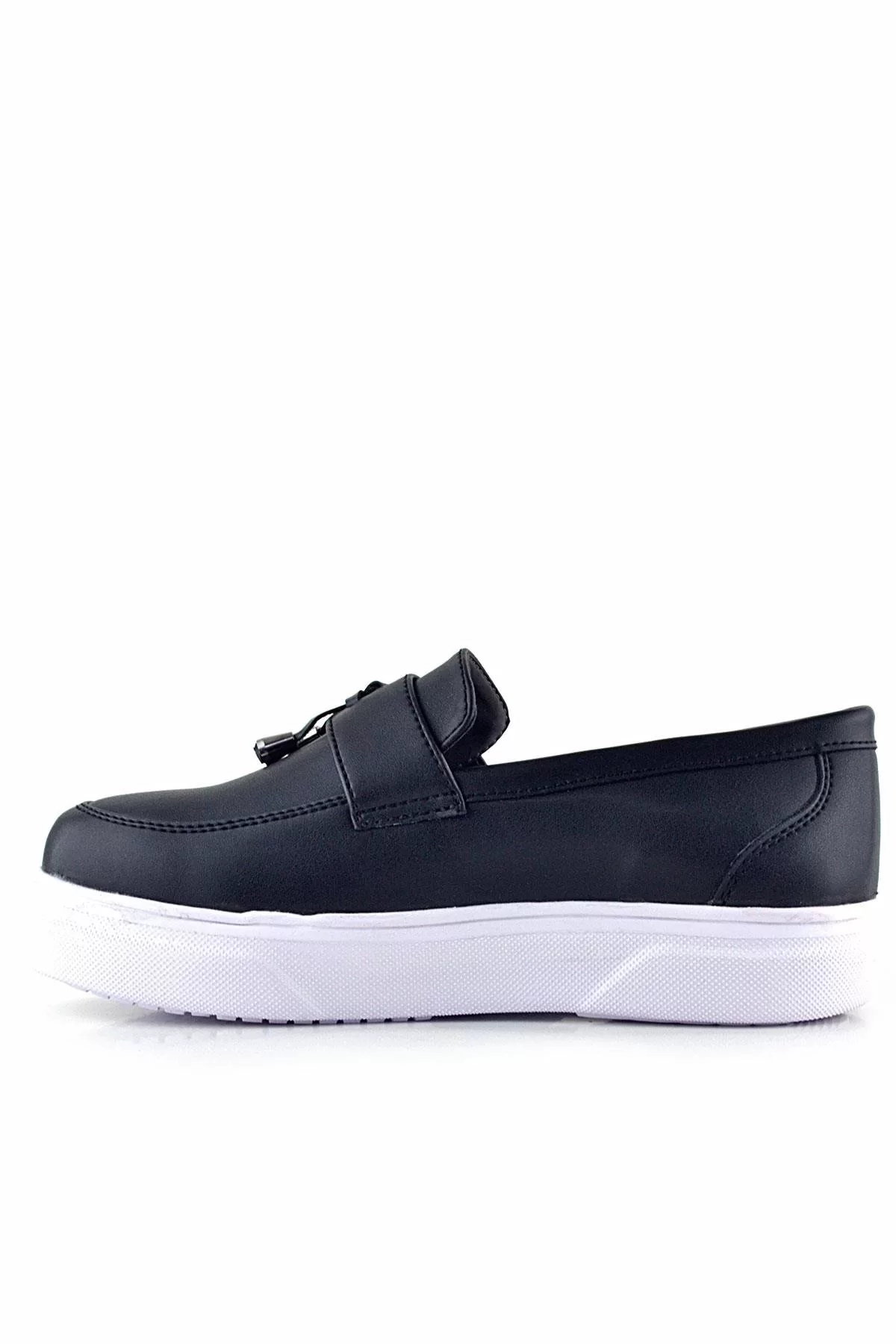 Rakerplus Siyah Mat Beyaz Taban Loafer Klasik Çocuk Ayakkabısı
