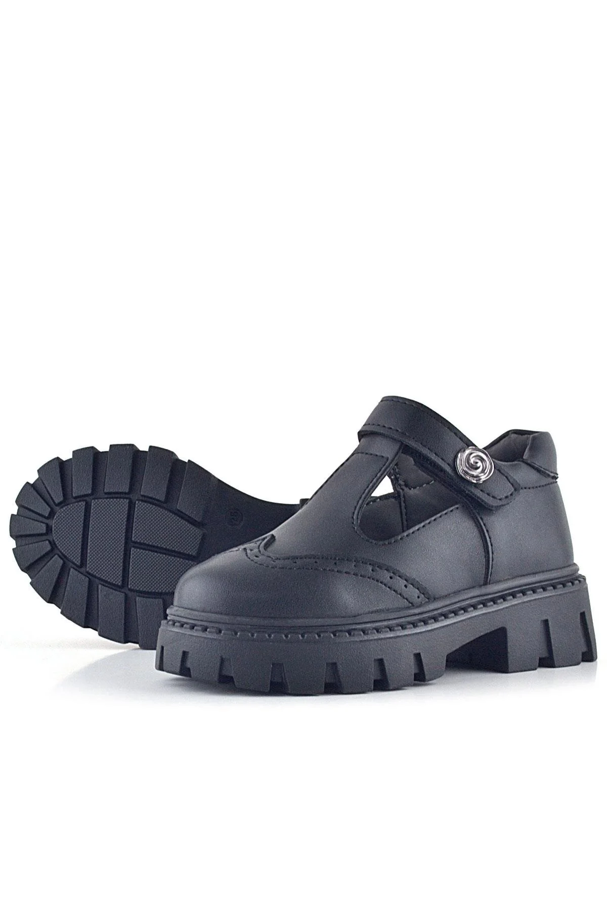 Rakerplus Siyah Mat Cırt Cırtlı Metal Detaylı Kız Çocuk Günlük Ayakkabı