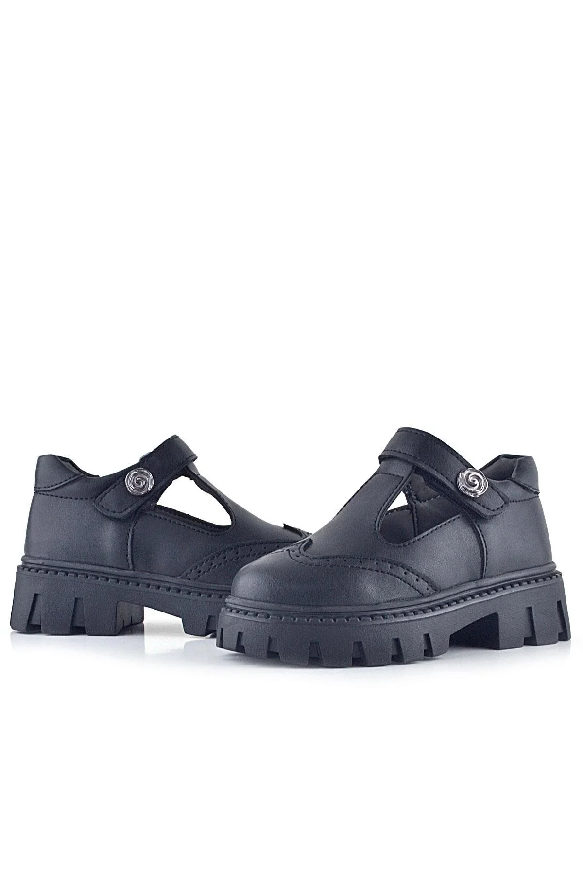 Rakerplus Siyah Mat Cırt Cırtlı Metal Detaylı Kız Çocuk Günlük Ayakkabı