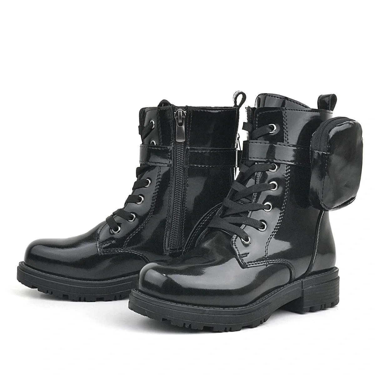 Rakerplus Siyah Rugan Fermuarlı Bağcıklı Cüzdanlı Kız Çocuk Bot