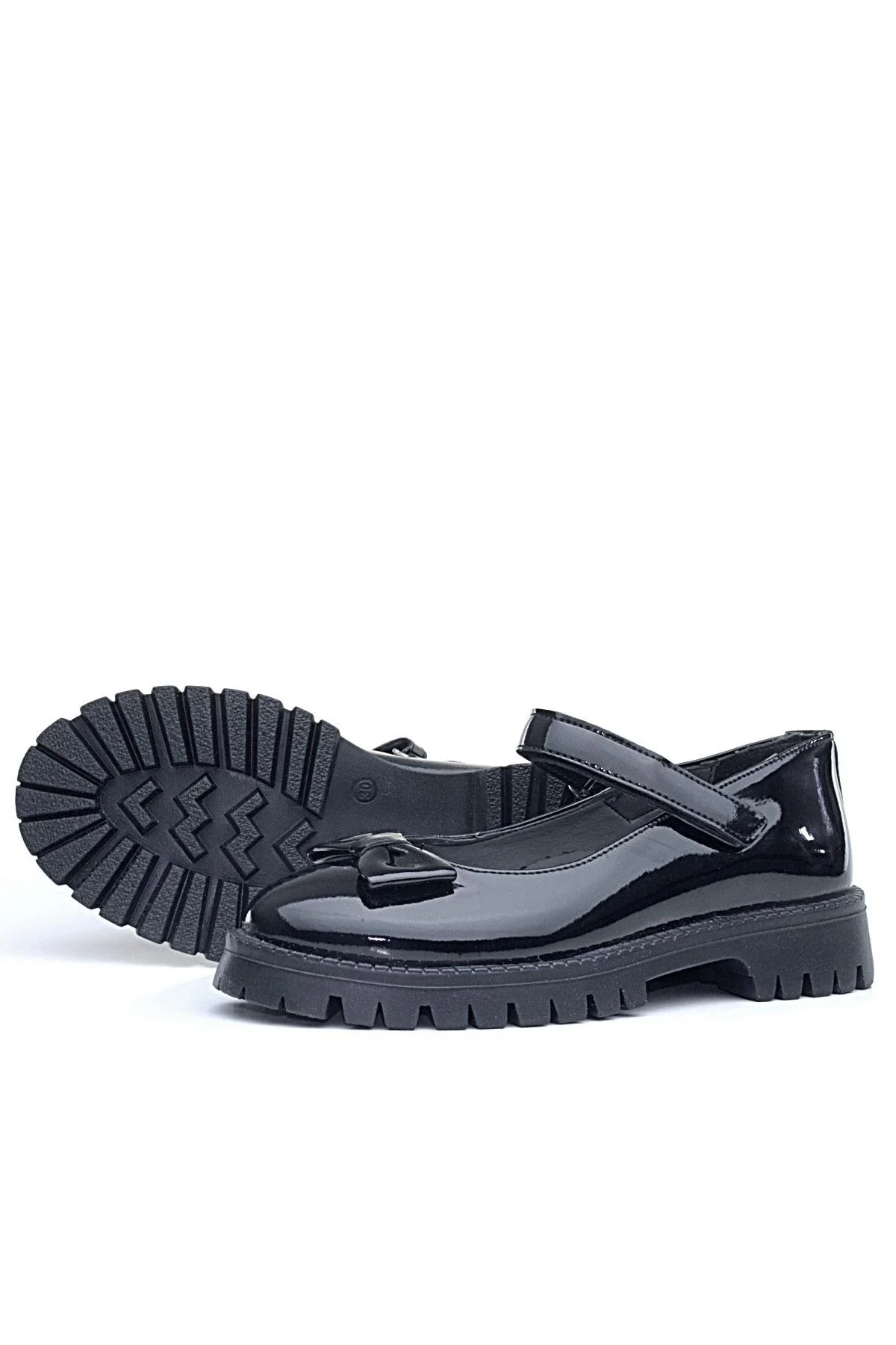 Rakerplus Siyah Rugan Kalın Tabanlı Cırtlı Kız Çocuk Babet