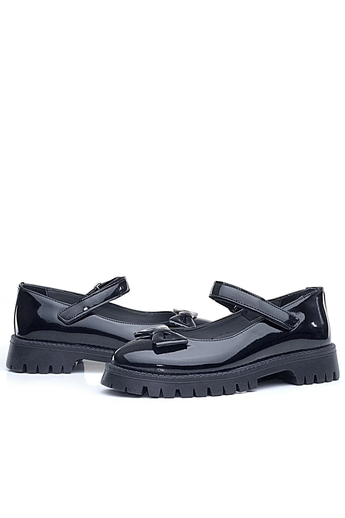 Rakerplus Siyah Rugan Kalın Tabanlı Cırtlı Kız Çocuk Babet