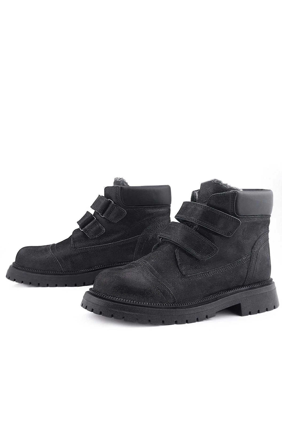 Rakerplus Siyah Simli Cırt Cırtlı Hakiki Deri Kız Çocuk Bot