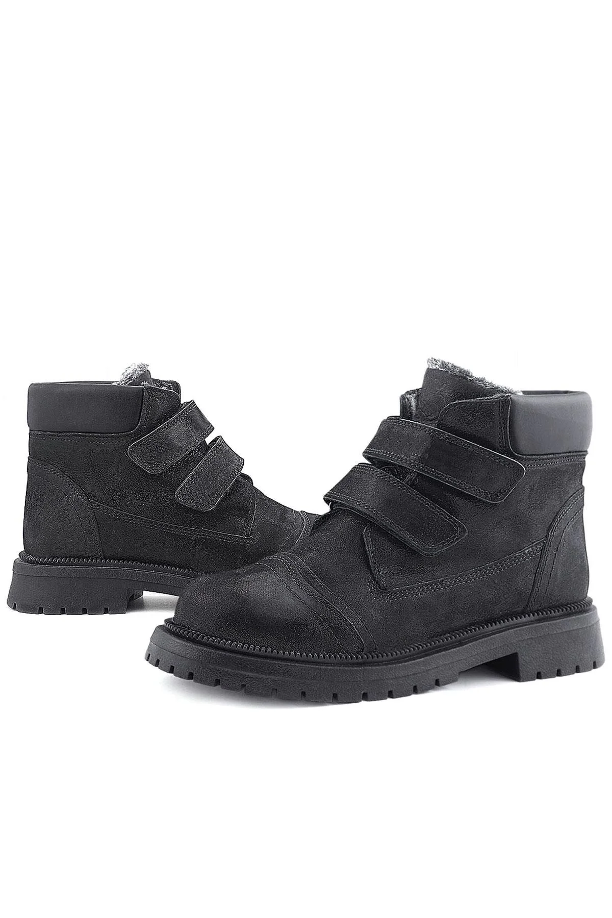 Rakerplus Siyah Simli Cırt Cırtlı Hakiki Deri Kız Çocuk Bot