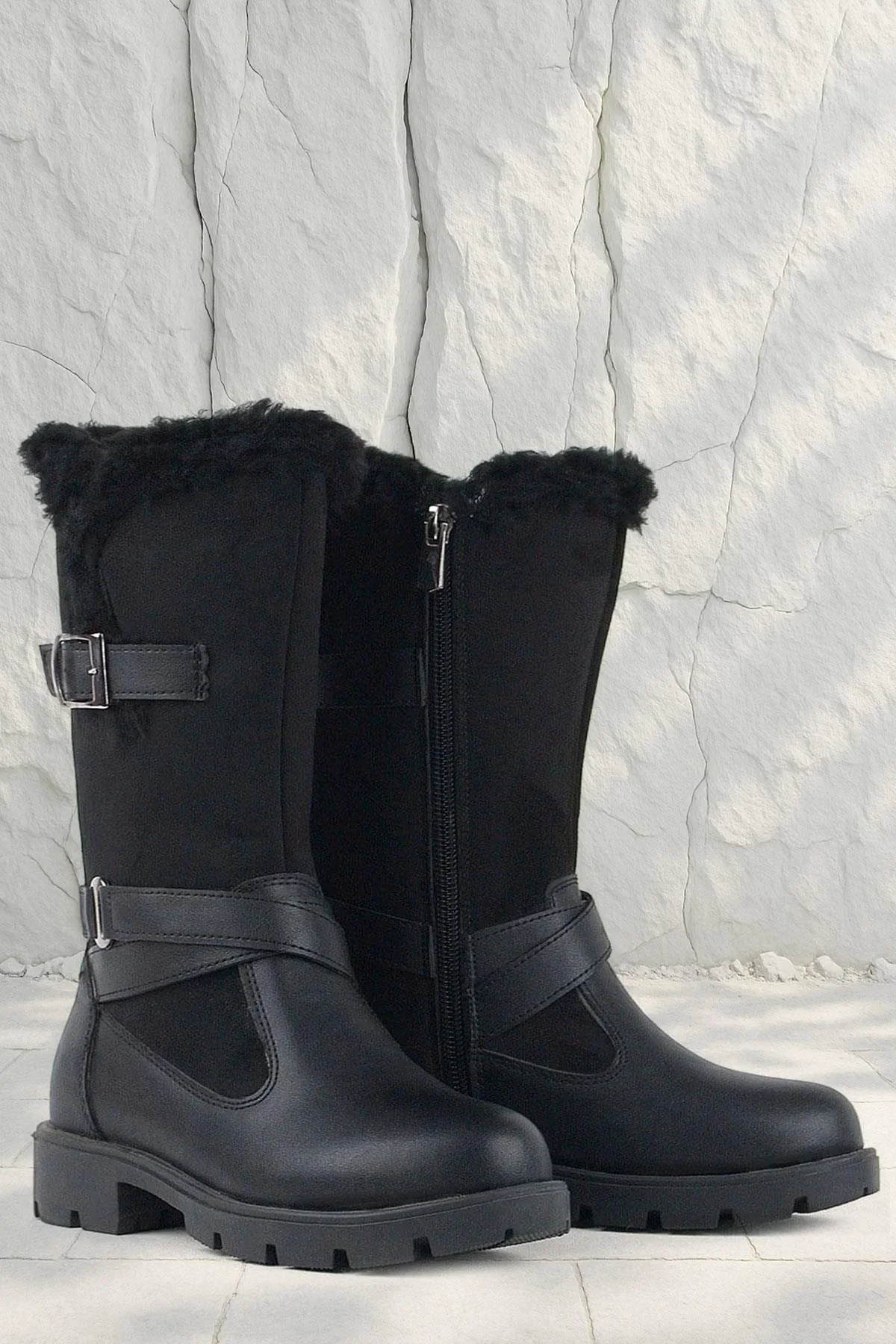 Rakerplus Siyah Uzun Fermuarlı Kız Çocuk Çizme