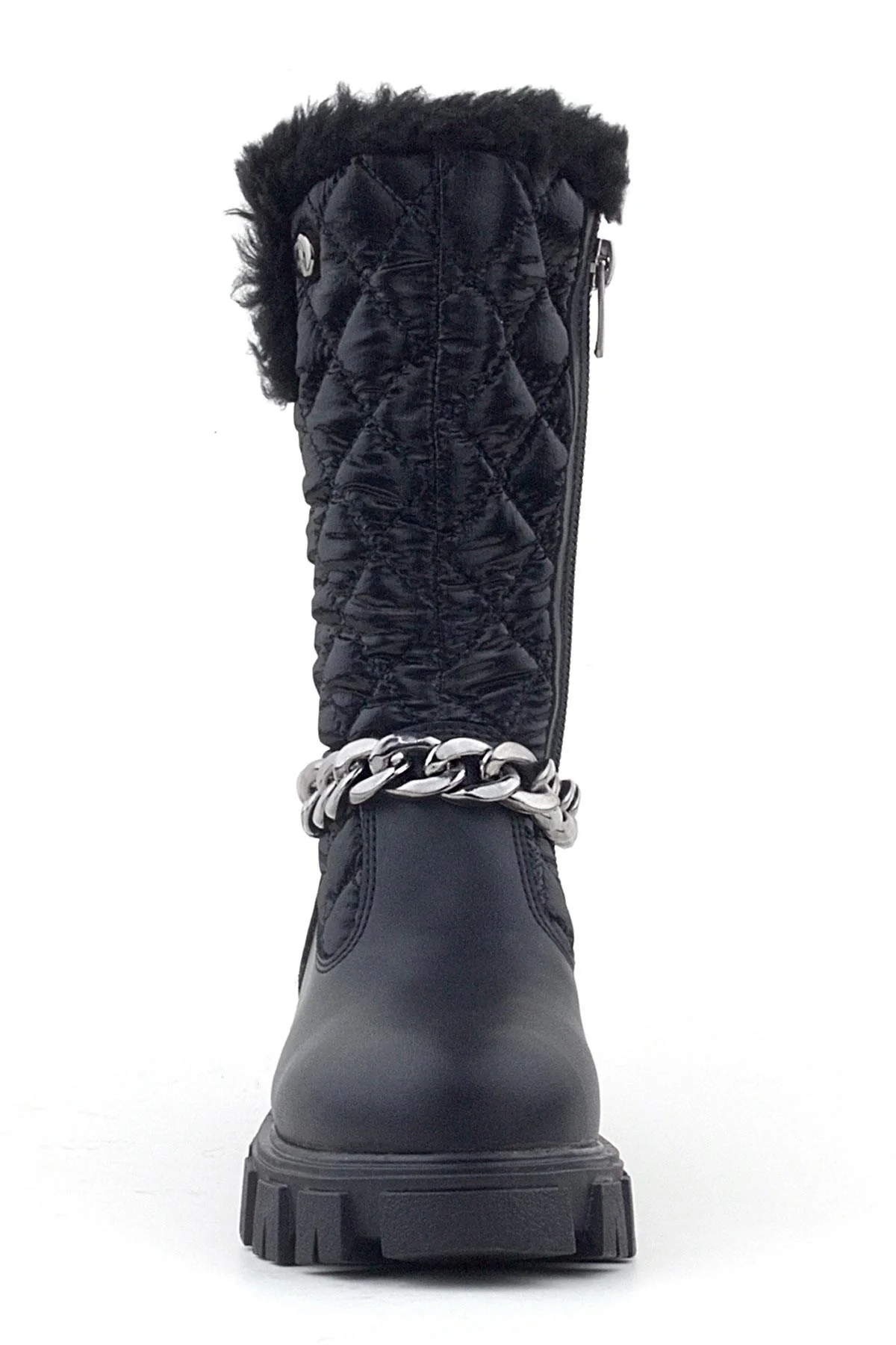 Rakerplus Siyah Uzun Fermuarlı Zincir Detaylı Kız Çocuk Yağmur Çizmesi