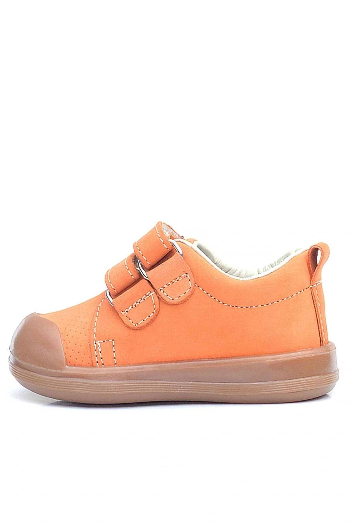 Rakerplus Sonic Hakiki Deri Turuncu Cırtlı Çiçekli Kız Bebek Sneaker Ayakkabı