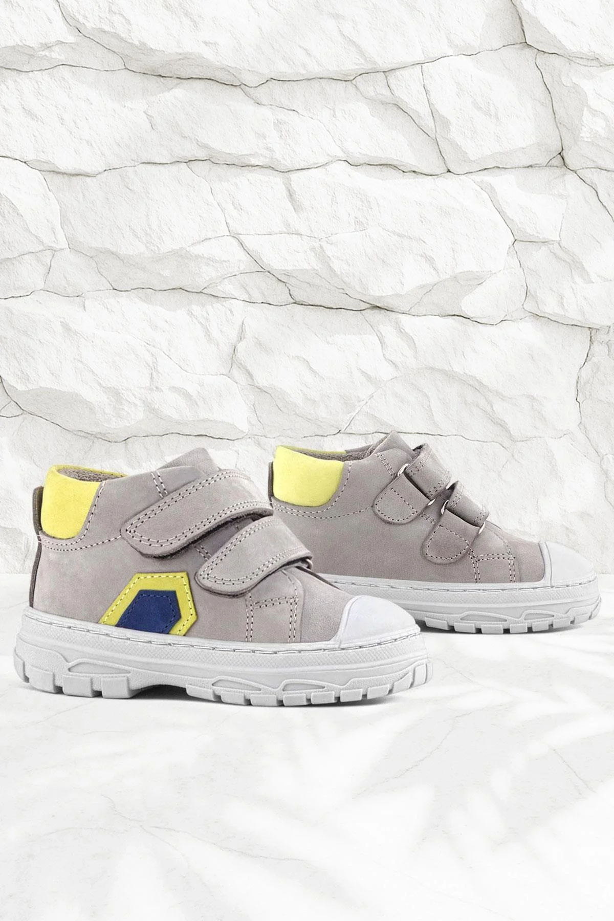 Rakerplus Tails Hakiki Deri Gri Sarı Cırtlı Çocuk Spor Bot