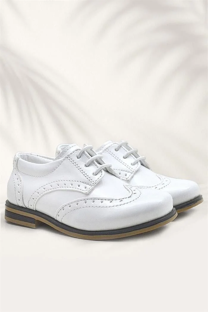 Rakerplus Titan Beyaz Rugan Bağcıklı Klasik Erkek Çocuk Klasik Ayakkabı