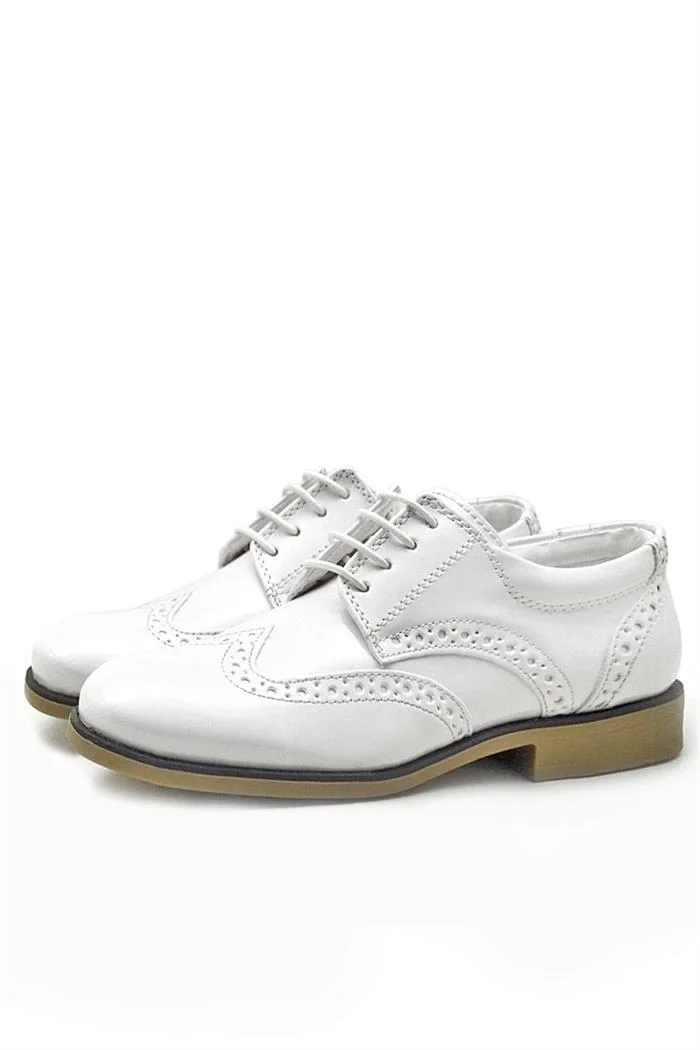 Rakerplus Titan Beyaz Rugan Bağcıklı Klasik Erkek Çocuk Klasik Ayakkabı