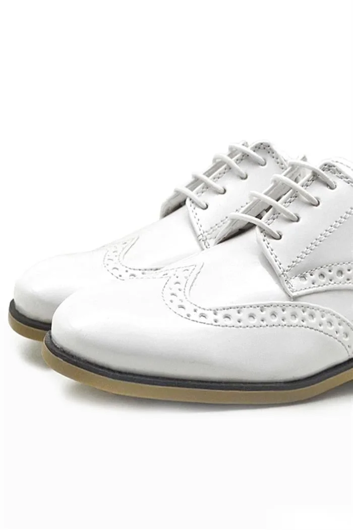 Rakerplus Titan Beyaz Rugan Bağcıklı Klasik Erkek Çocuk Klasik Ayakkabı
