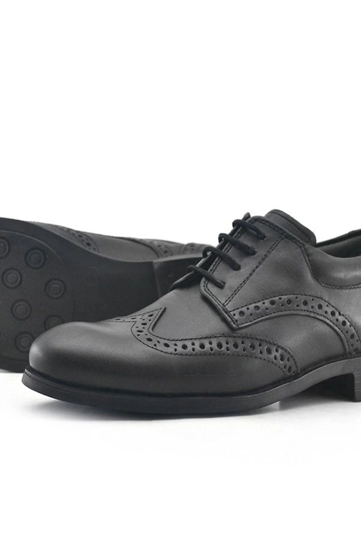 Rakerplus Titan Hakiki Deri Siyah Klasik Erkek Çocuk Ayakkabısı